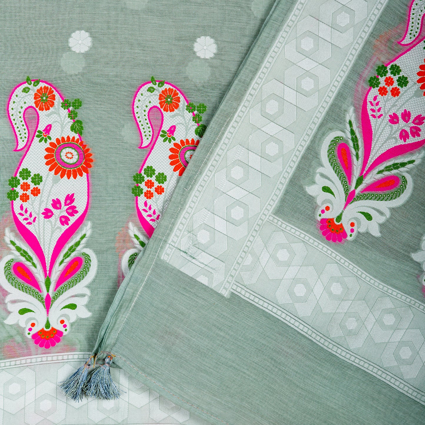 Grey Full jaal purecotton meenakari suit with meenakari dupatta, plain bottom