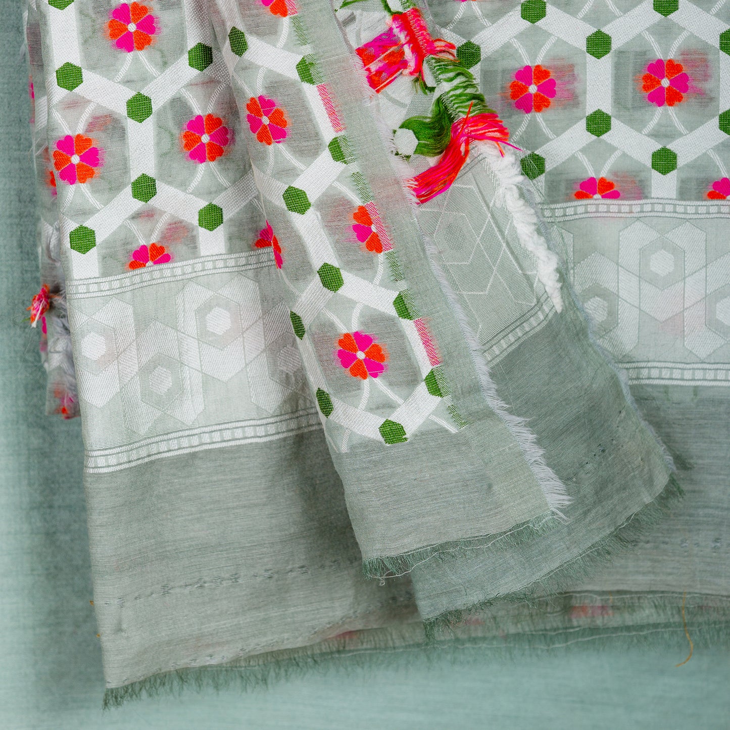 Grey Full jaal purecotton meenakari suit with meenakari dupatta, plain bottom