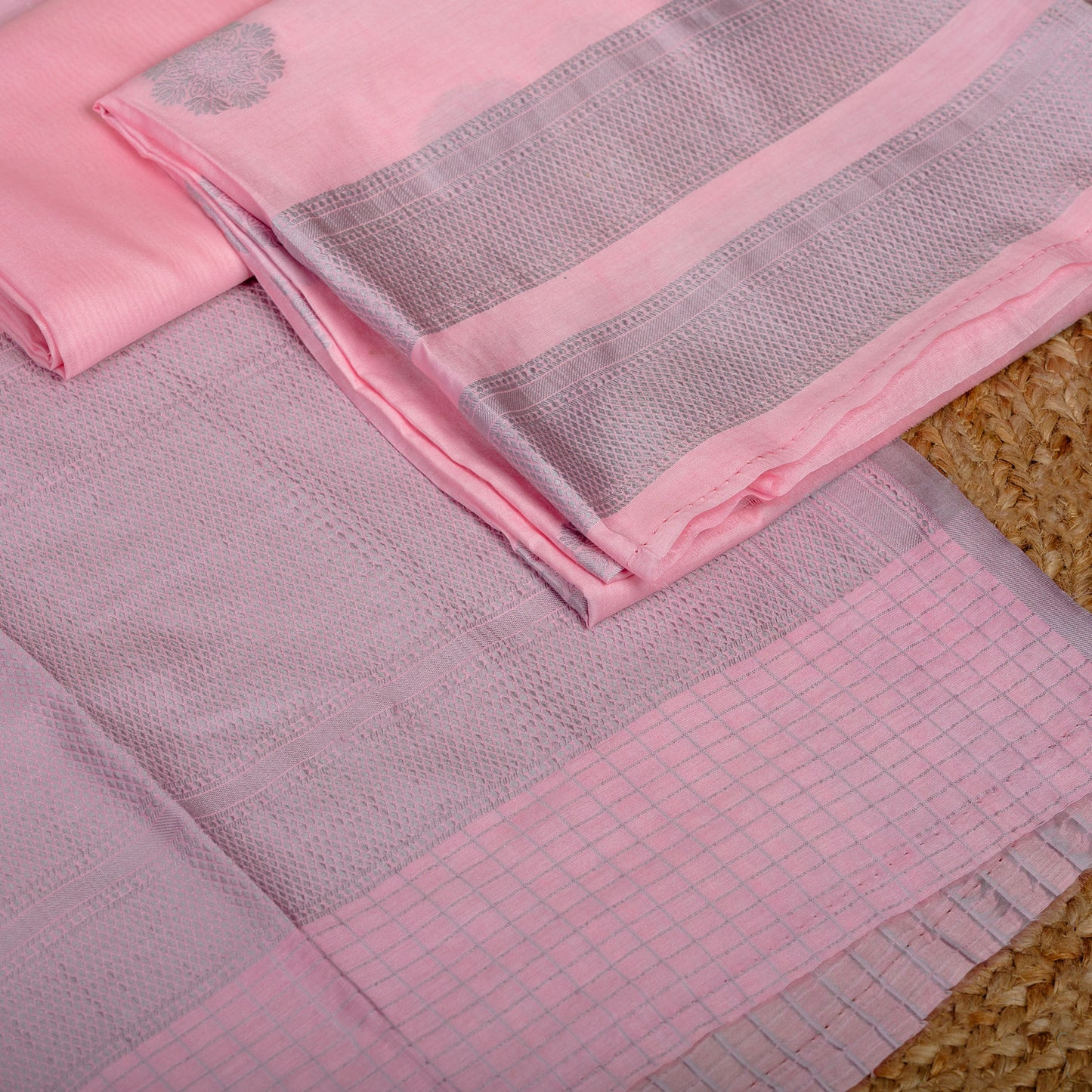 Pink Premium Cotton Heavy Weaving Suit Set