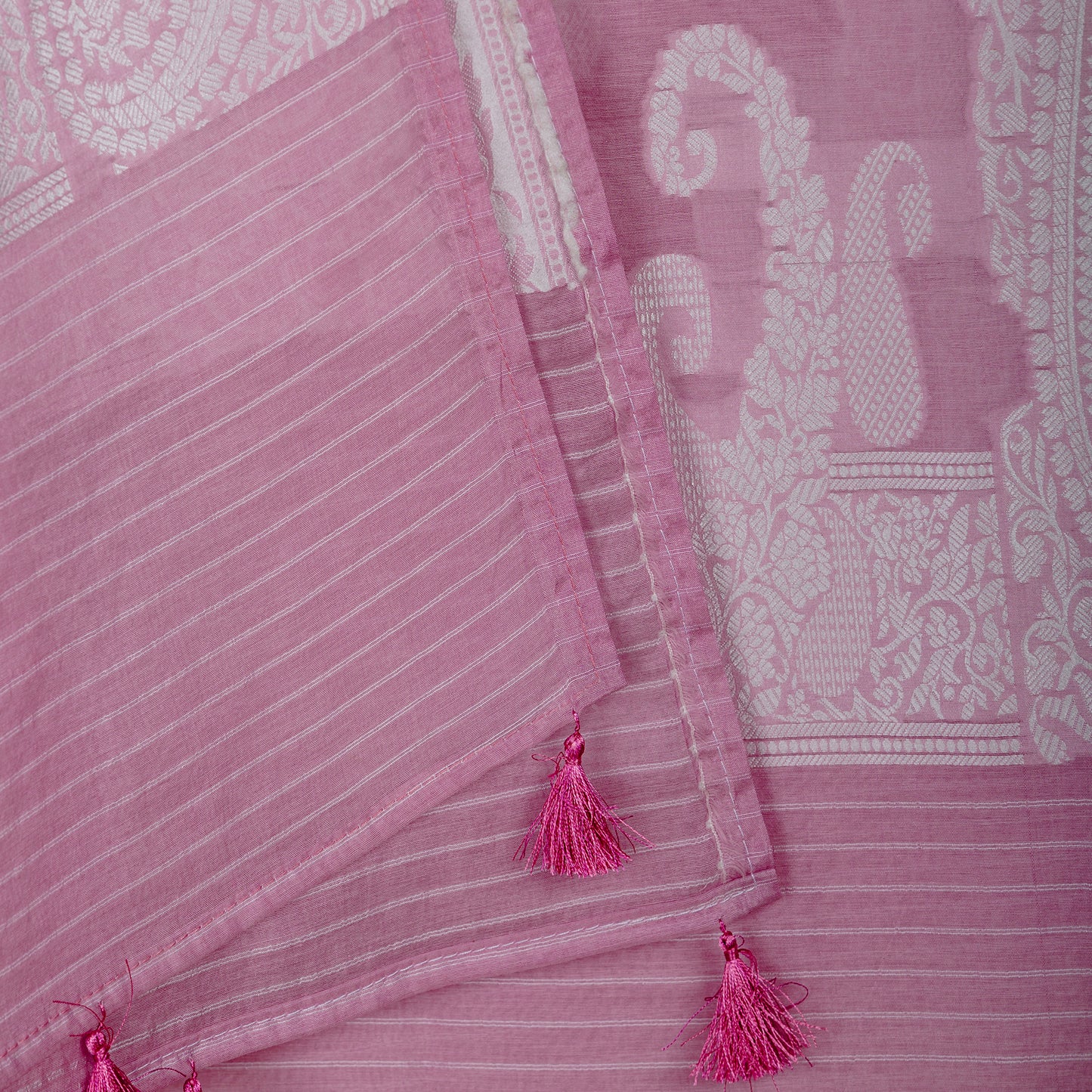 Purple booti meenakari work and one color woven dupatta, plain bottom