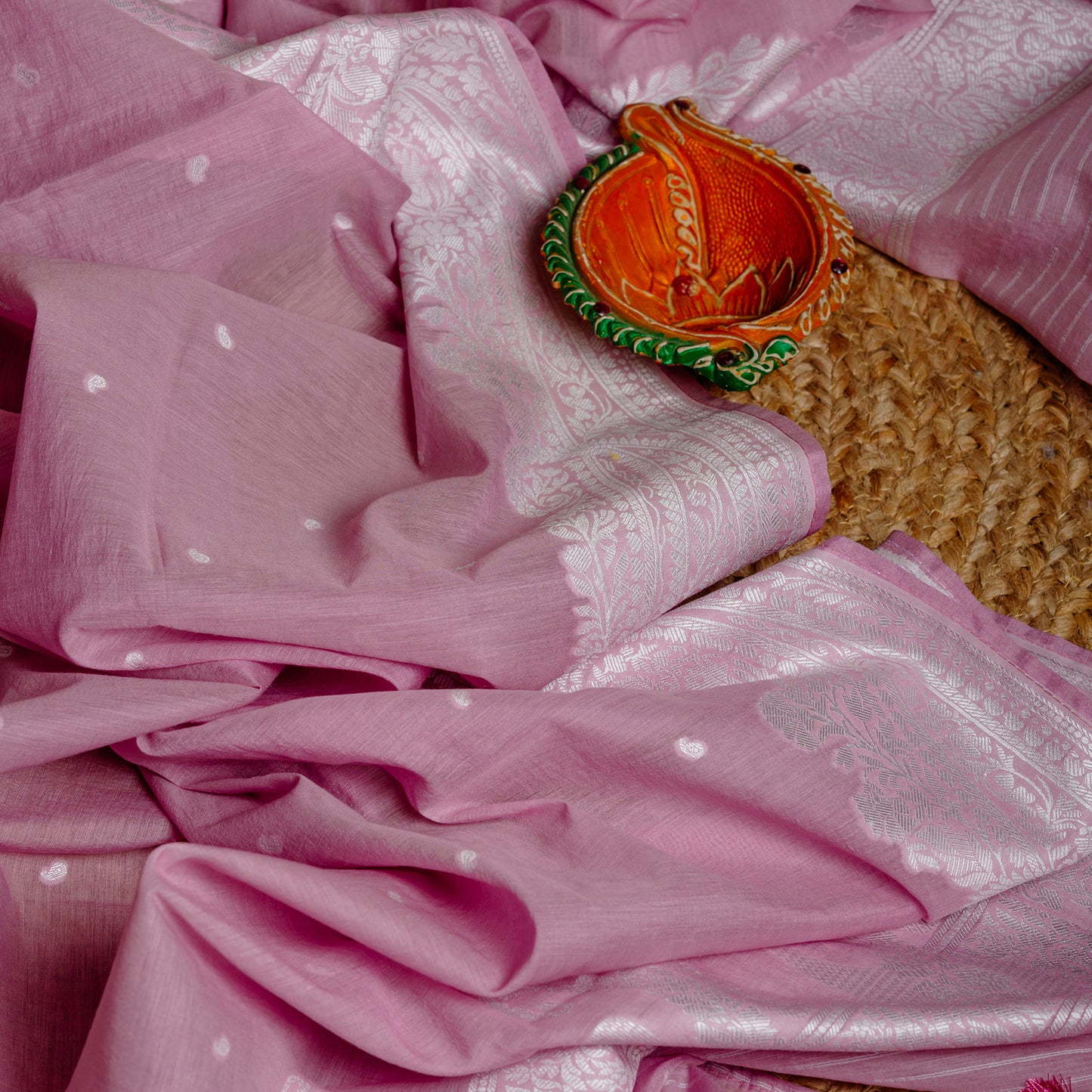 Purple booti meenakari work and one color woven dupatta, plain bottom