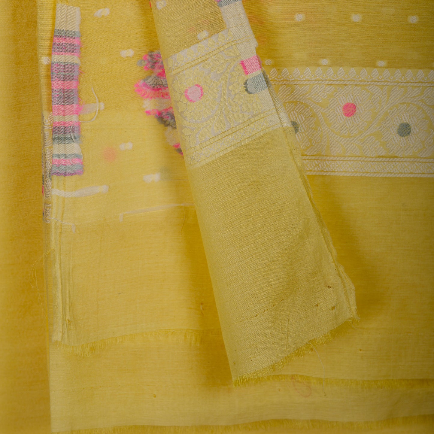 Light yellow weaving kurta with woven dupatta, plain bottom