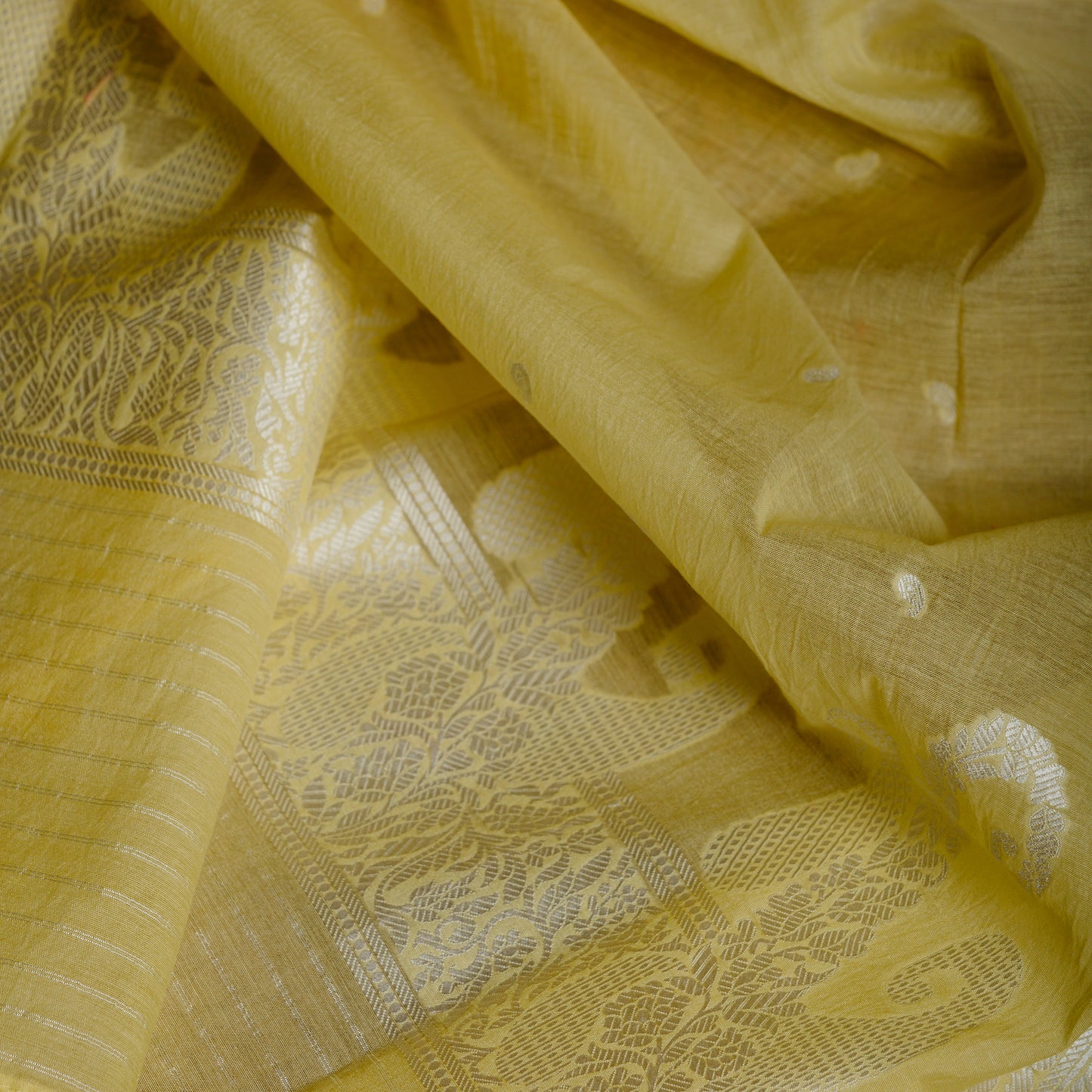 Light yellow weaving kurta with woven dupatta, plain bottom
