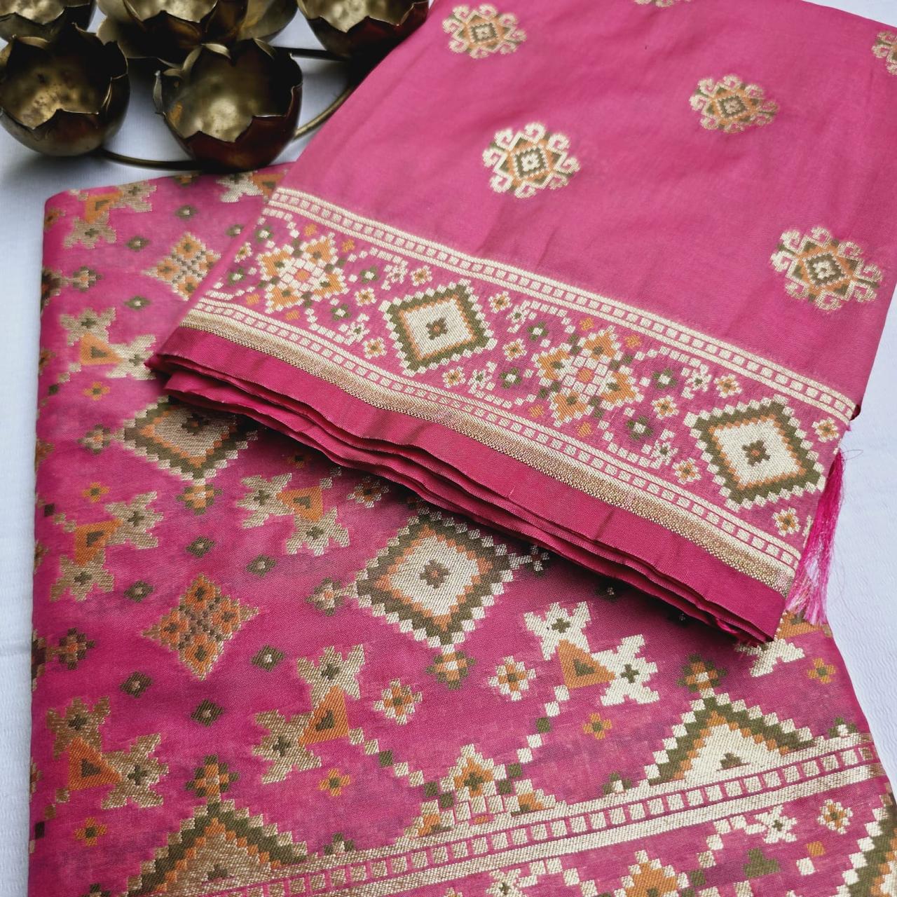 Pink Chiniya Silk Gharchola Weaving kurta, full weaving kurta, plain silk bottom