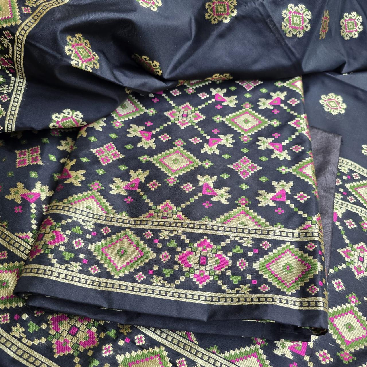 Black Chiniya silk Gharchola weaving kurta, weaving dupatta, plain bottom