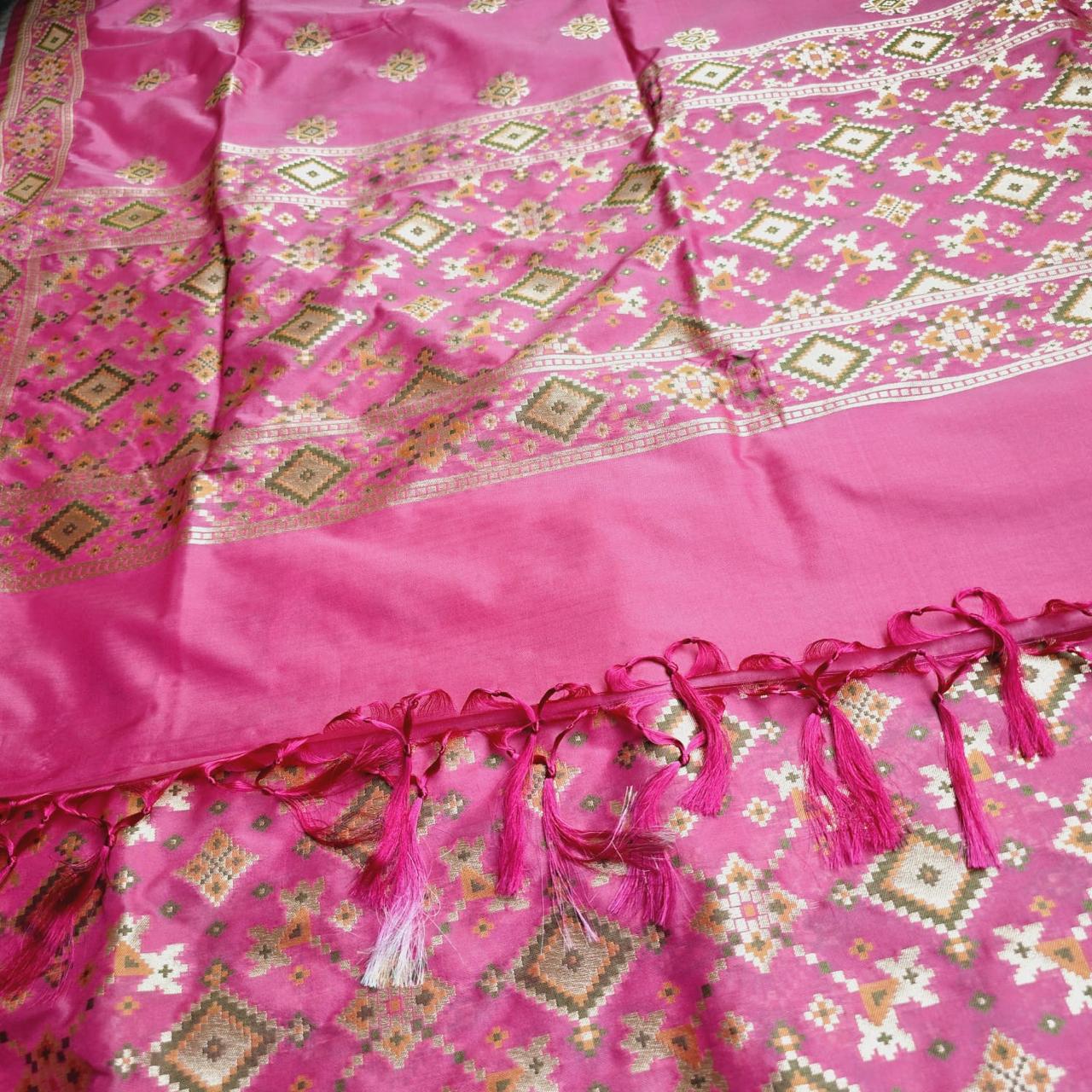 Pink Chiniya Silk Gharchola Weaving kurta, full weaving kurta, plain silk bottom