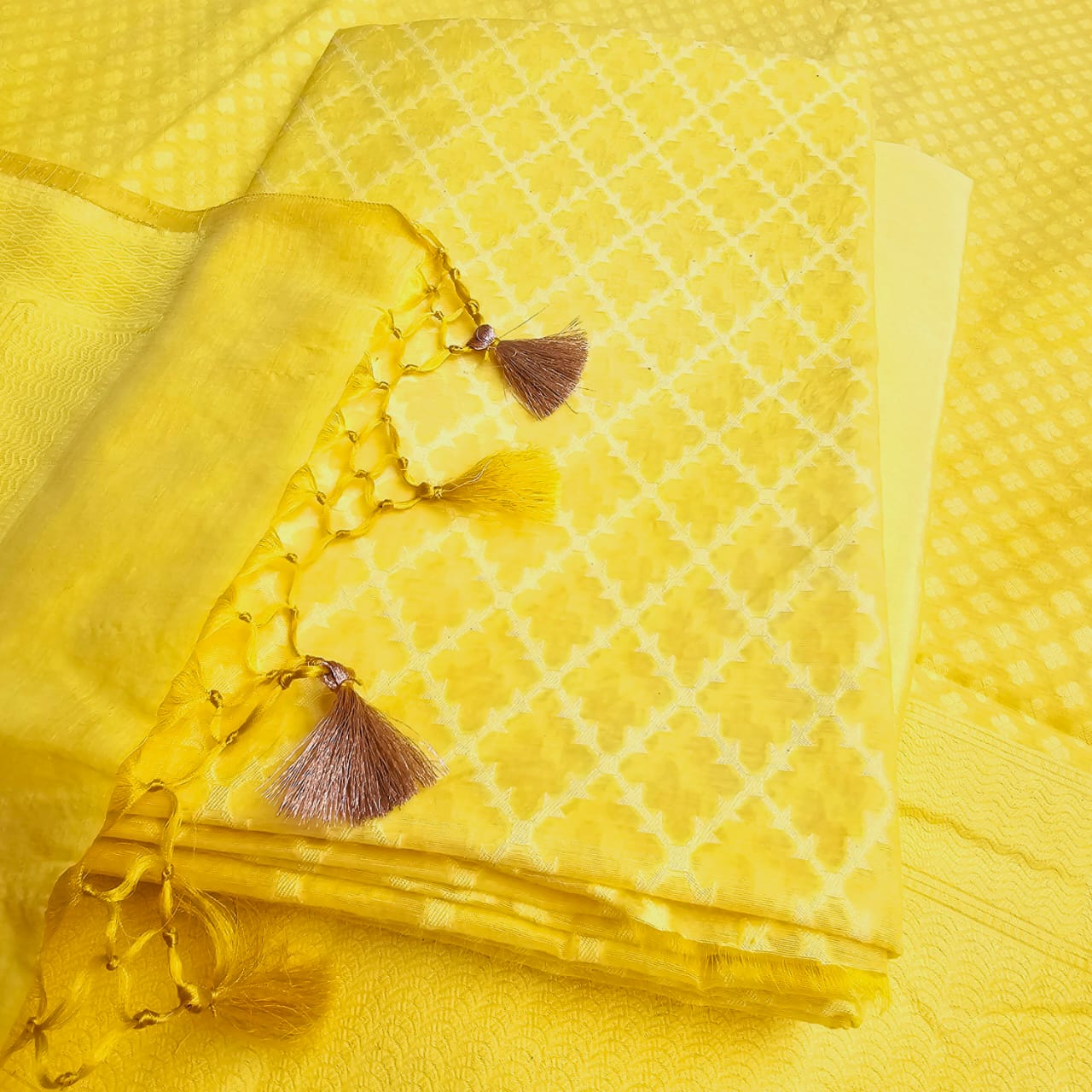 Yellow Full weaving cotton jacquard 3 pieces suit