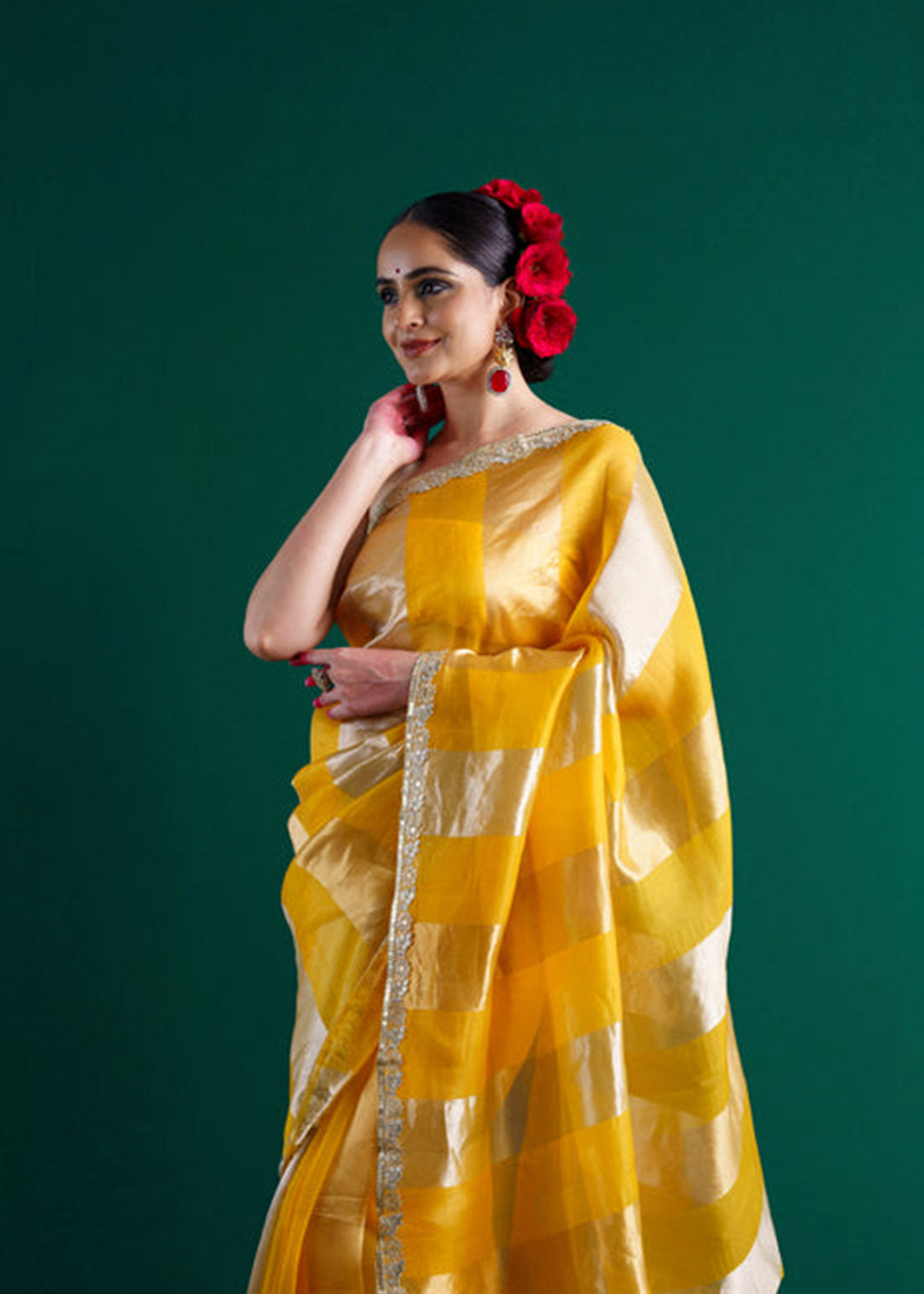 Yellow handloom kora silk saree.
