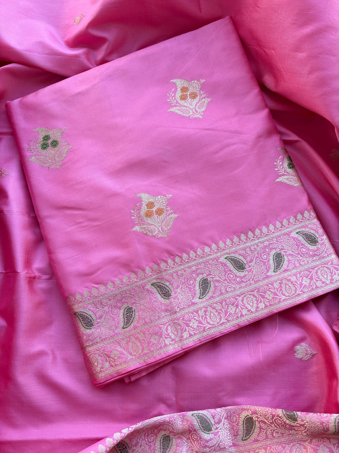 Pink katan by katan silk meenadar kadhwa suit set