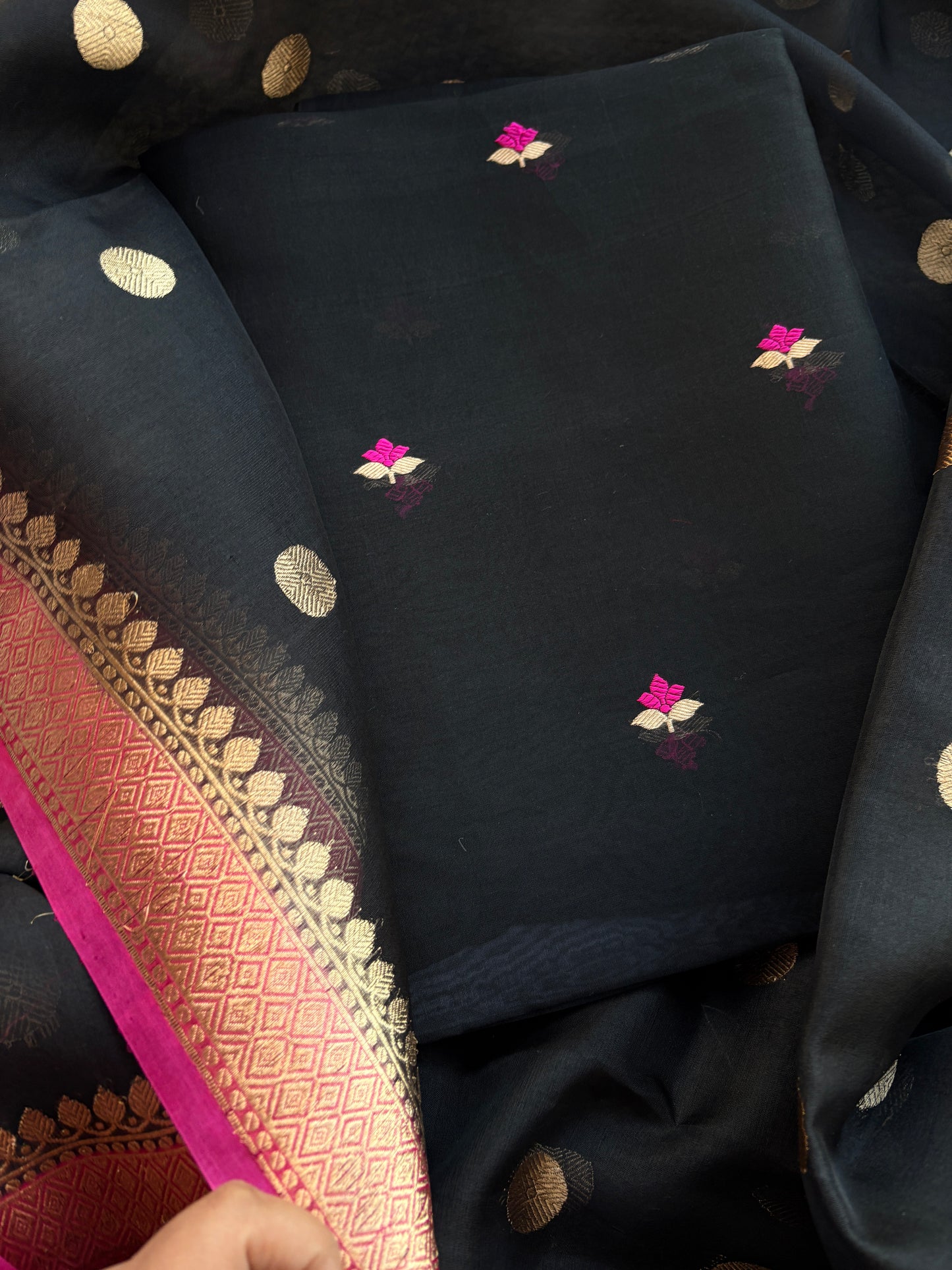 Black kora kadhwa silk suit set