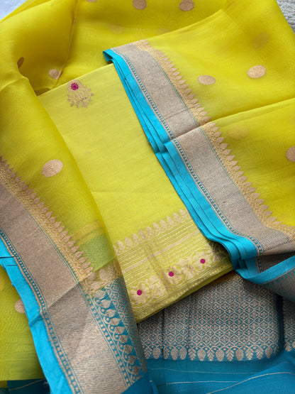 Lime suit with blue shaded dupatta