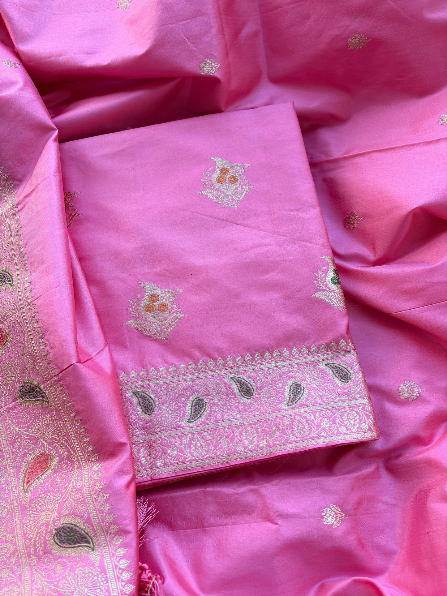 Pink katan by katan silk meenadar kadhwa suit set