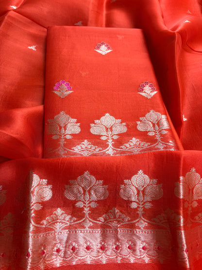 Orange kora kadhwa silk suit set