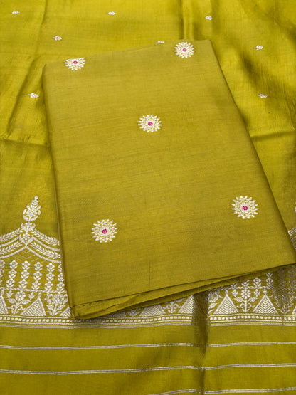 Green Chiniya silk 3 piece suit set