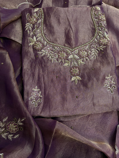 Purple tissue hand embroidered suit set