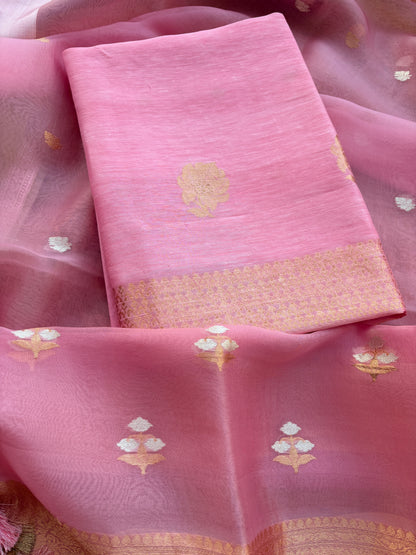 Pink linen silk with kora dupatta suit set