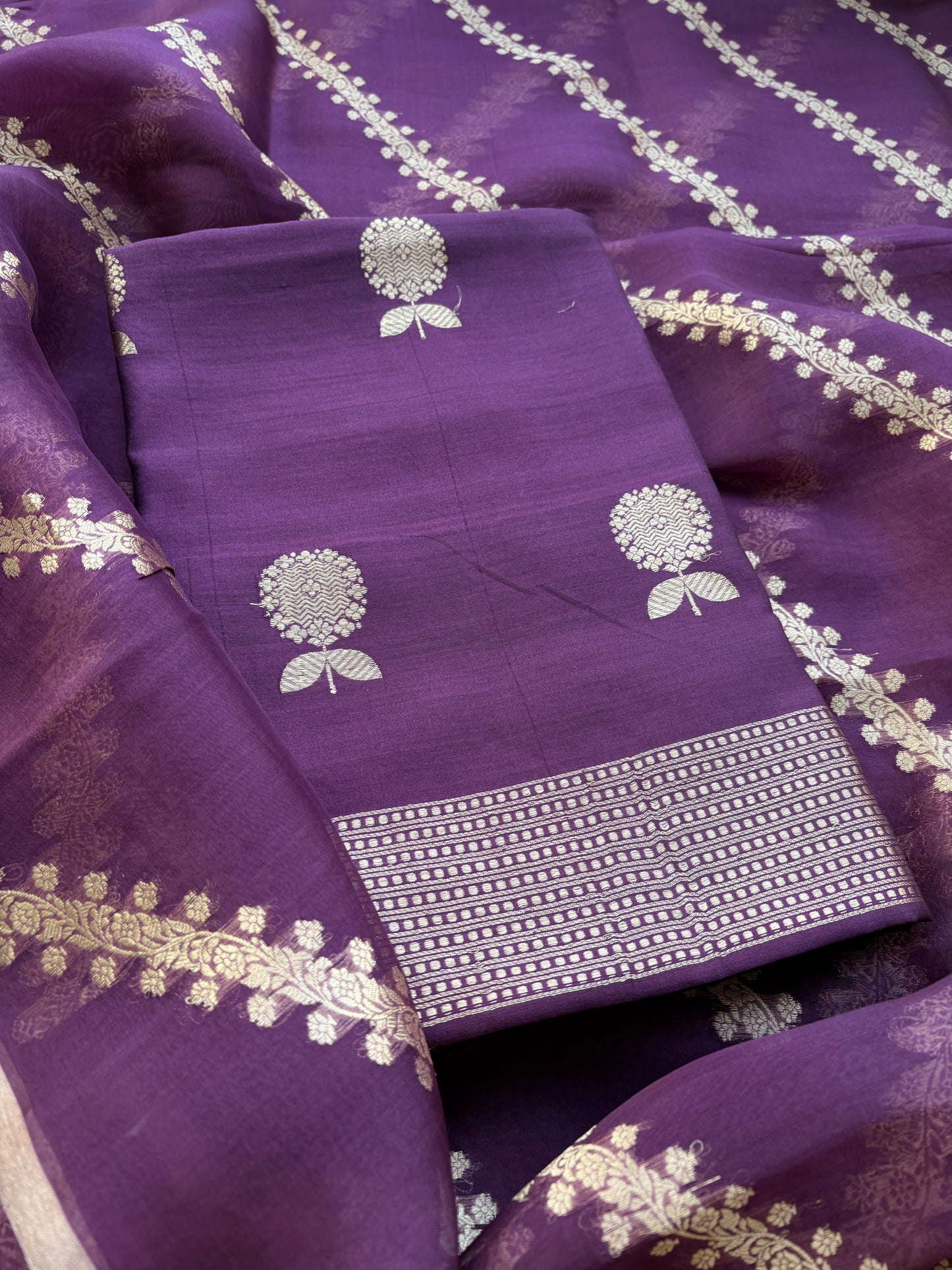 Purple Chiniya kora silk suit set