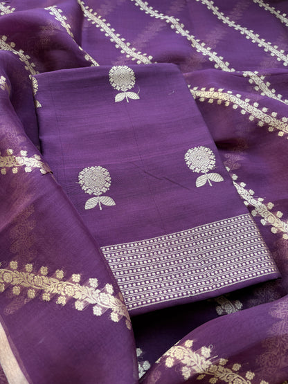 Purple Chiniya kora silk suit set