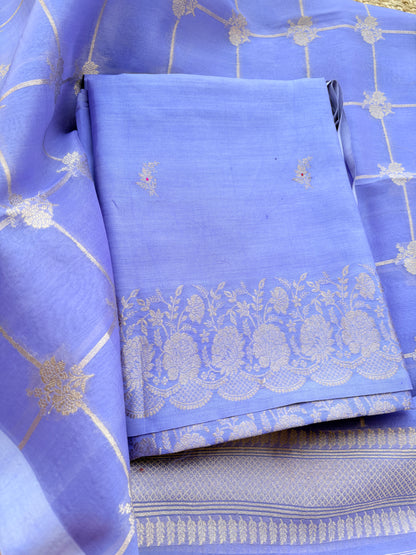 Lavender Chiniya silk kora silk suit set