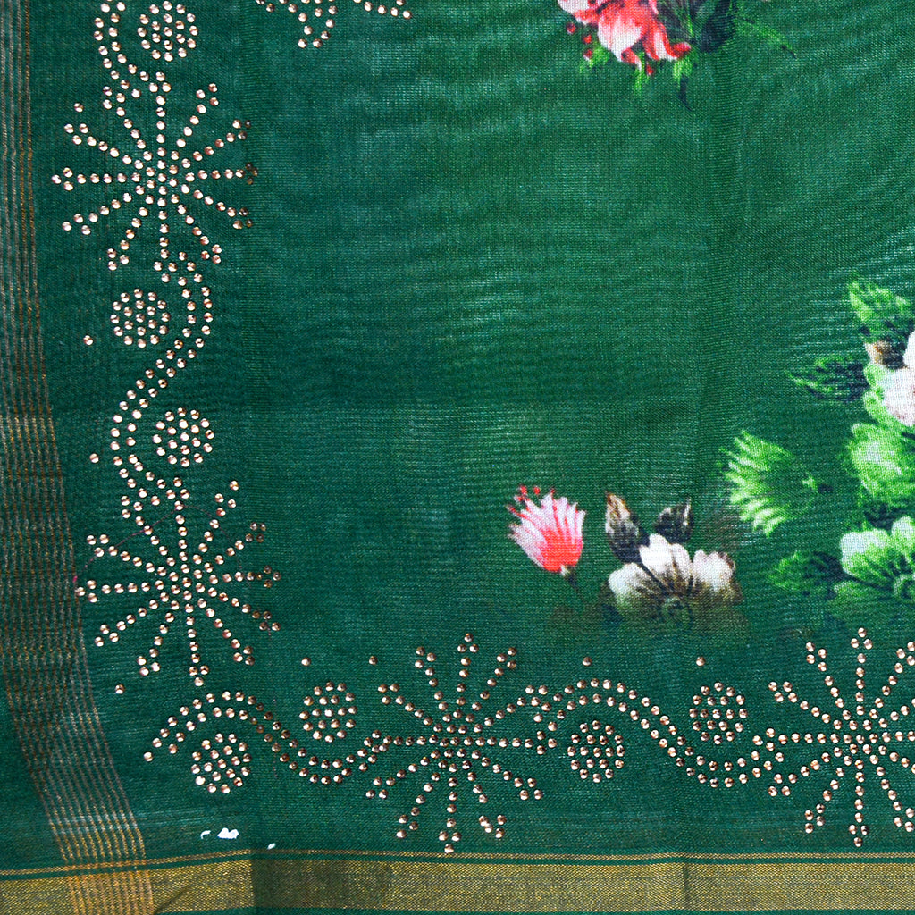 Green Swarovski work chanderi silk suit set