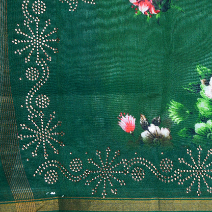 Green Swarovski work chanderi silk suit set