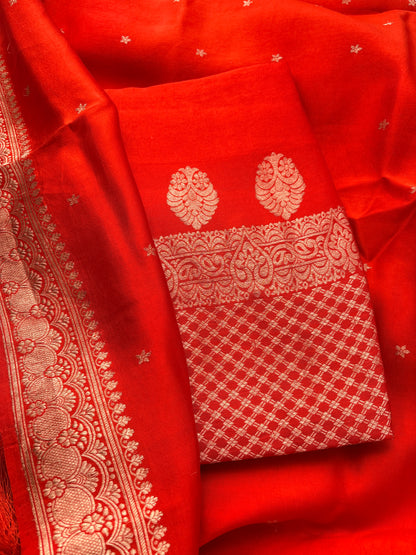 Orange raw mango silk kadhwa suit set