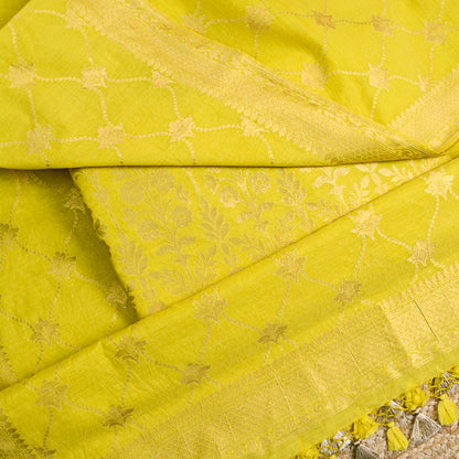 Lime yellow zari weaving Chanderi suit set