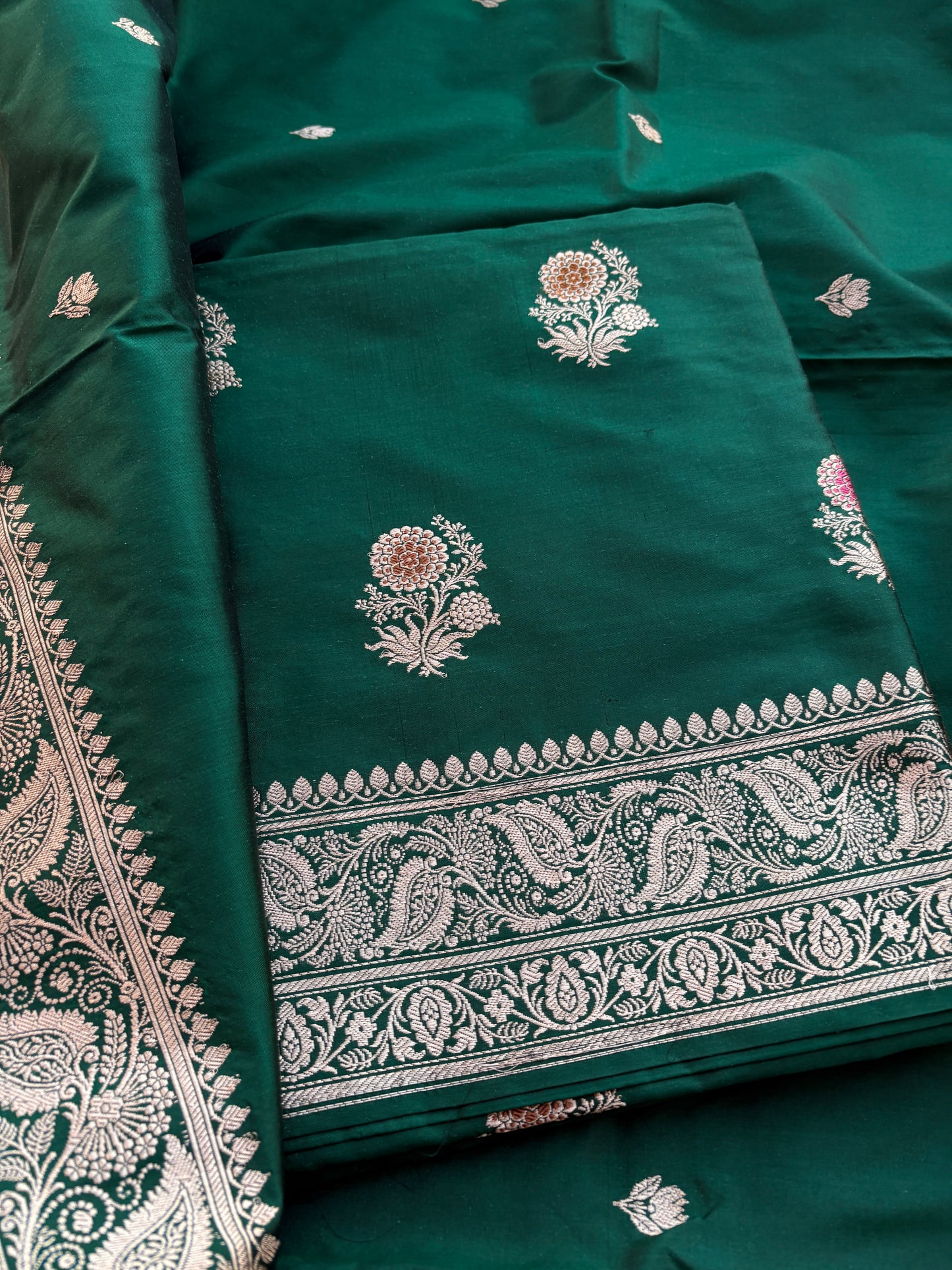 Green katan by katan silk kadhwa suit set