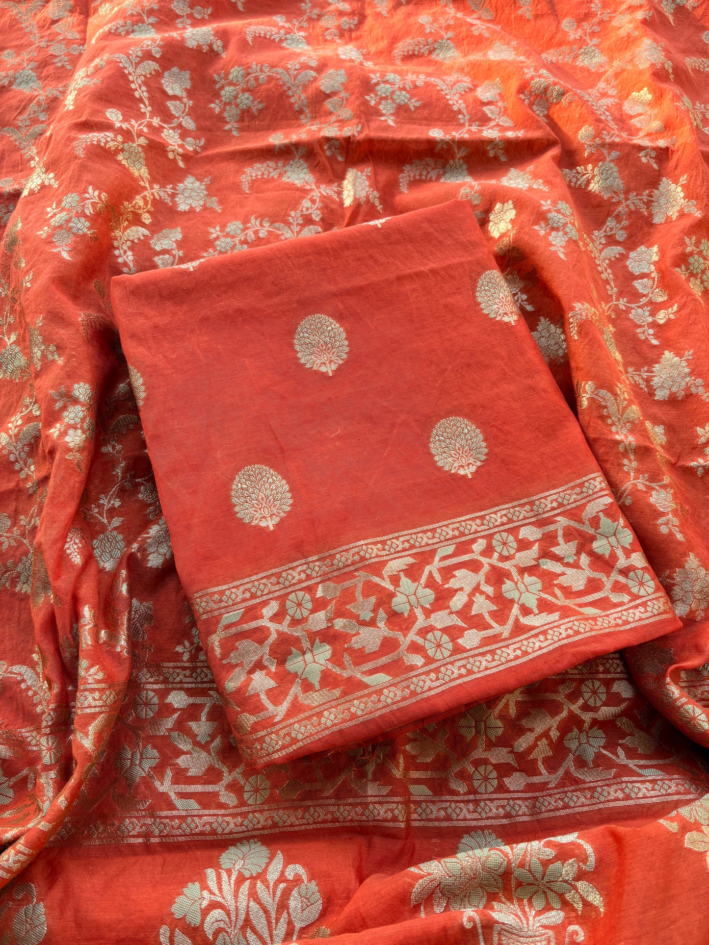 Rust orange Chanderi suit set