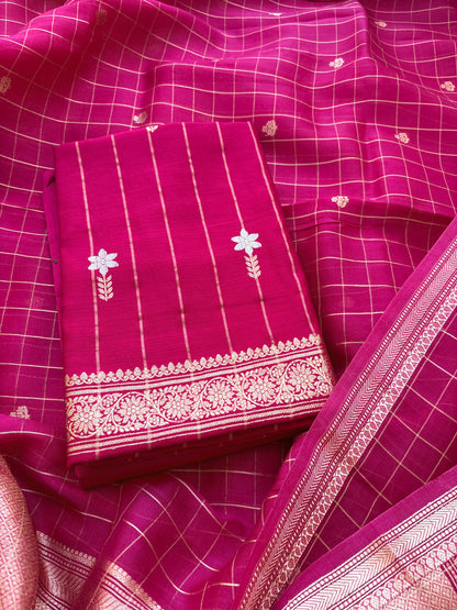 Pink Kora silk kadhwa weave suit set