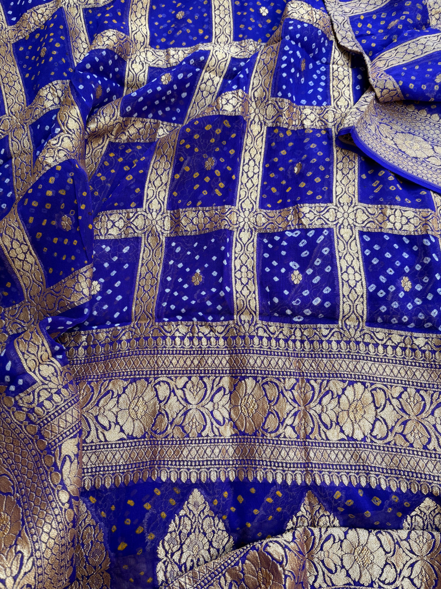 Blue katan silk kurta and bandhani dupatta