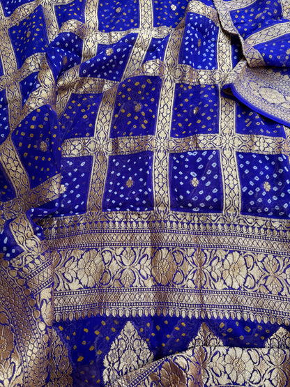 Blue katan silk kurta and bandhani dupatta