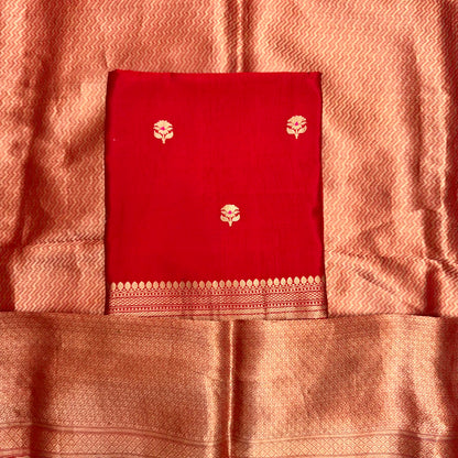 Red mango silk with brocade silk dupatta