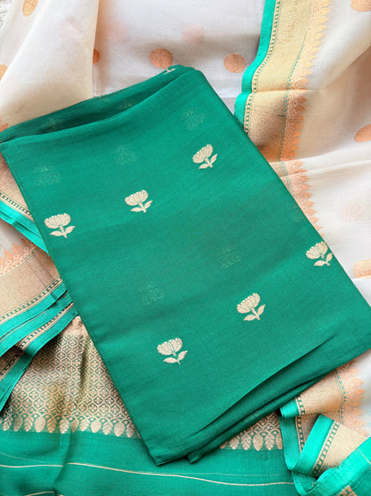 Green kora silk shaded dupatta  suit set