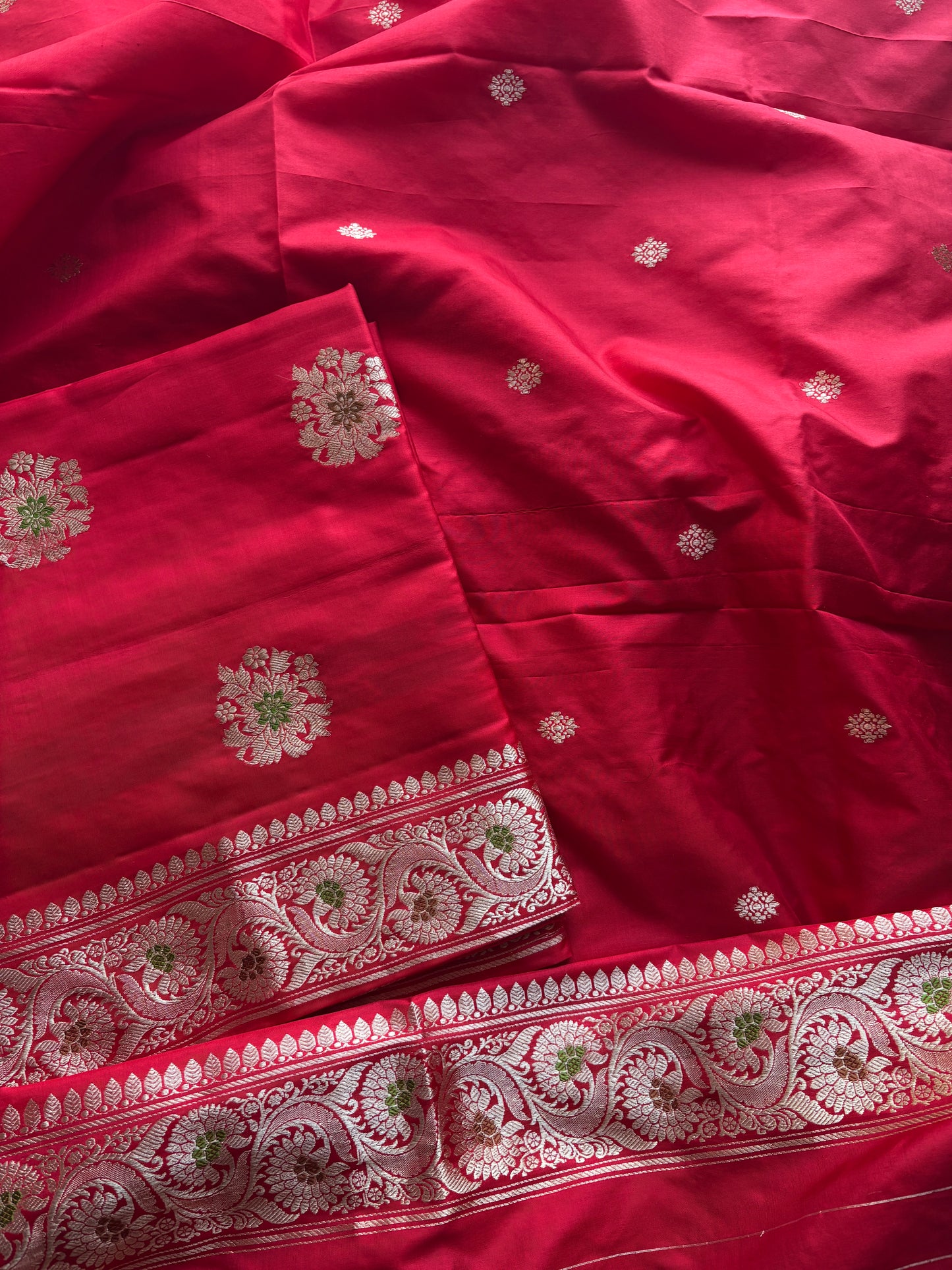 Red katan by katan silk kadhwa suit set