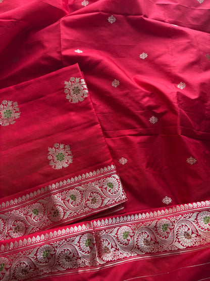 Red katan by katan silk kadhwa suit set