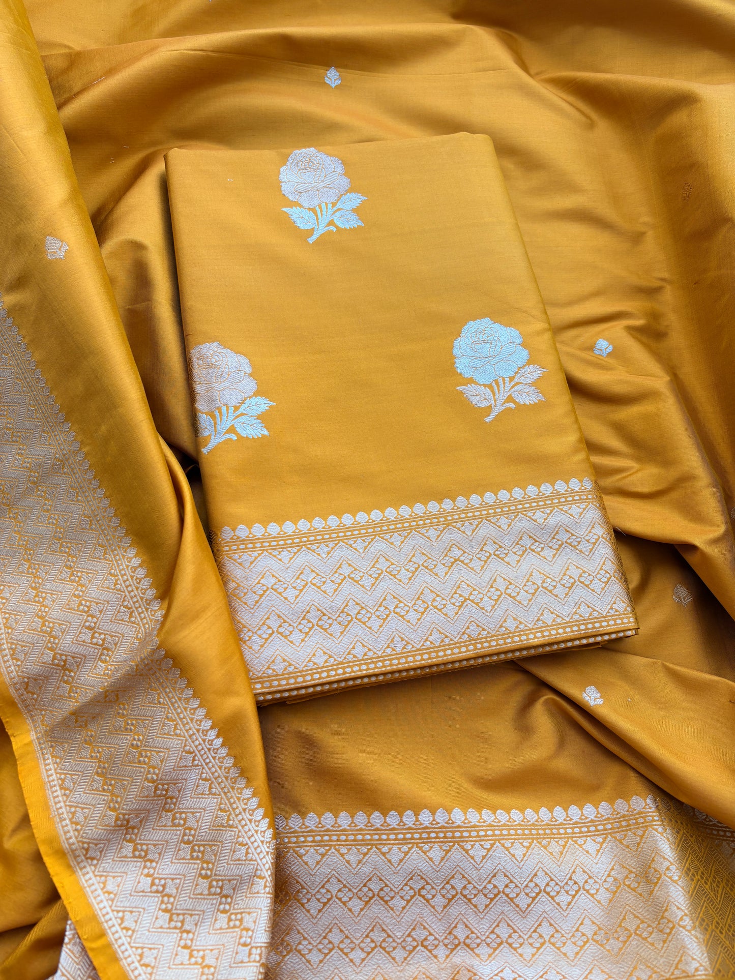 Yellow gold katan silk kadhwa suit set