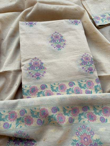 Cream Chanderi meenadar suit set