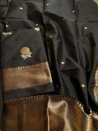 Black katan by katan silk kadhwa suit set