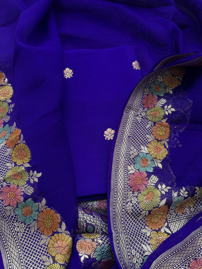 Blue Chiniya silk suit with pure georgette meenadar dupatta