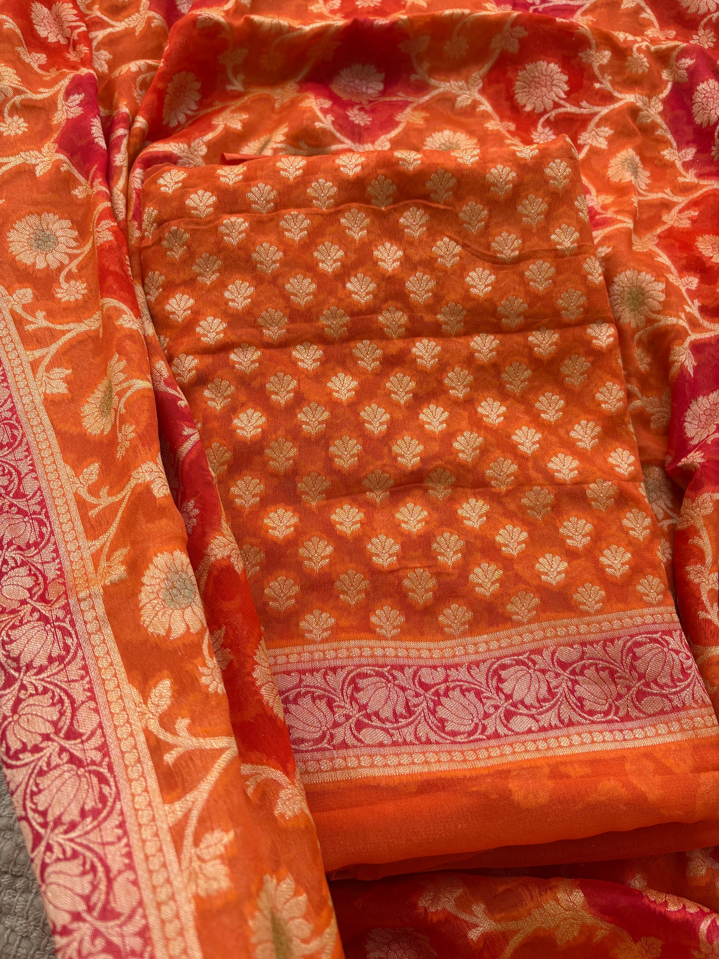 Orange Khaddi chiffon suit set