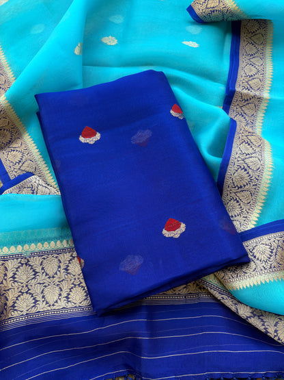 Blue kora kadhwa silk suit set
