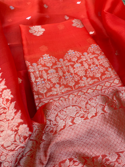 Orange kora kadhwa silk suit set