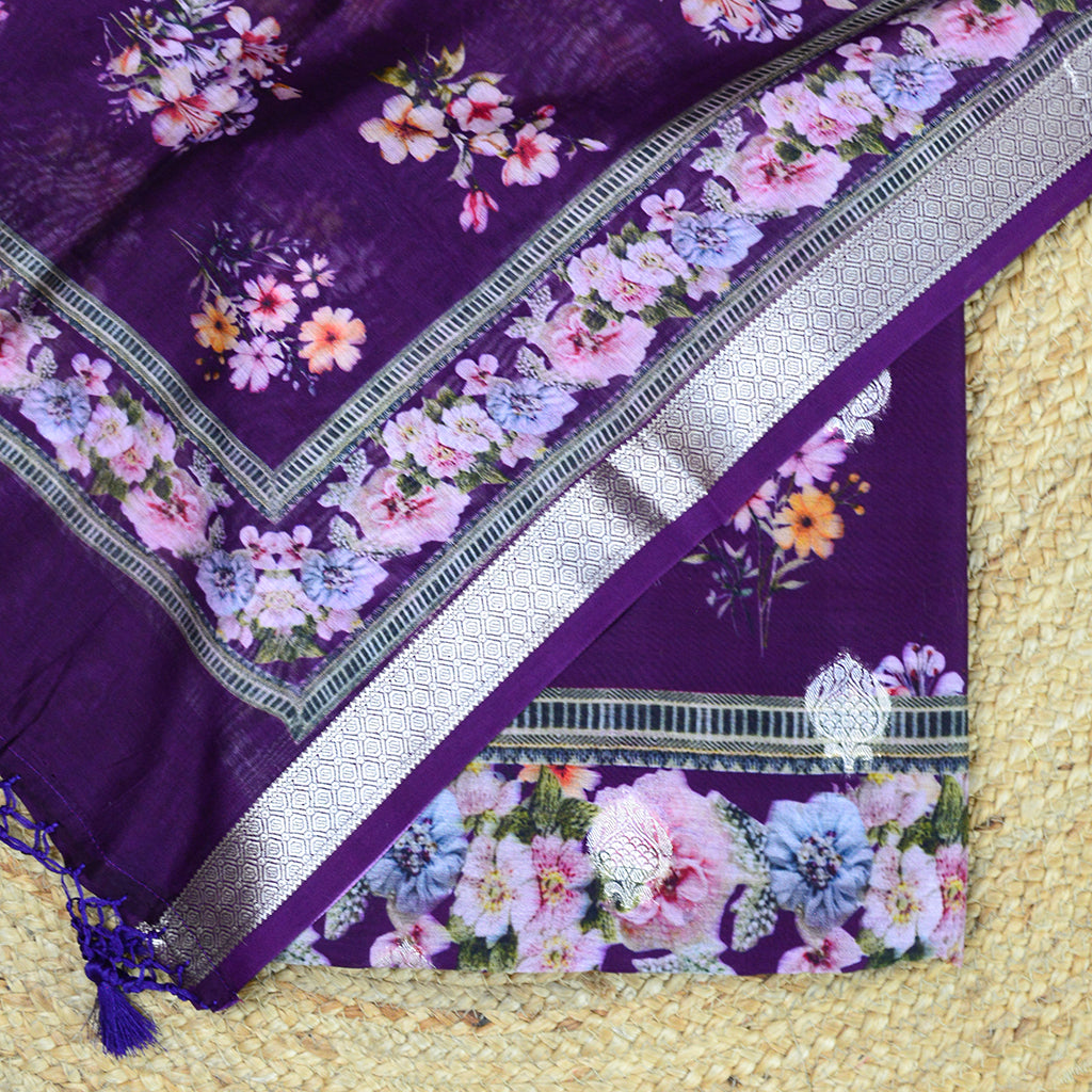 Purple Chanderi silk printed suit set