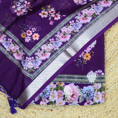 Purple Chanderi silk printed suit set
