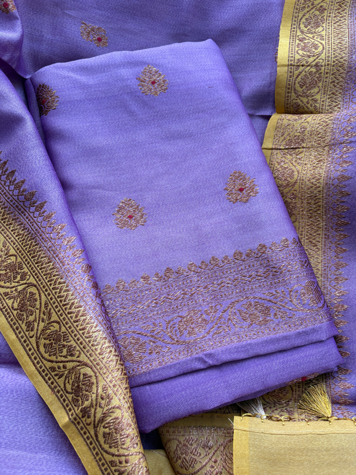 Lavender yellow tussar silk suit set