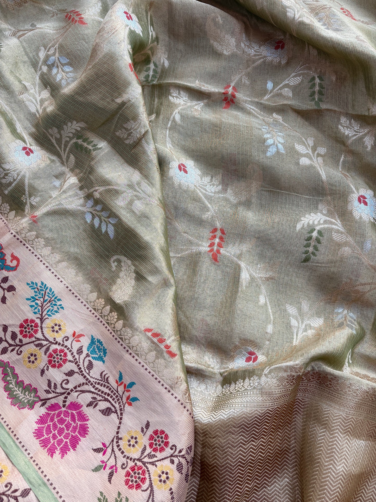 Pure tissue kadhwa suit with kora tissue tifli dupatta .