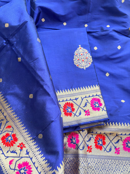 Blue katan by Katan silk kadhwa paithani weave suit set