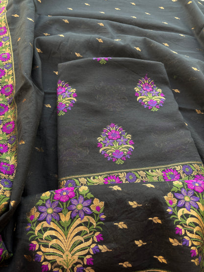 Black Chanderi meenadar suit set
