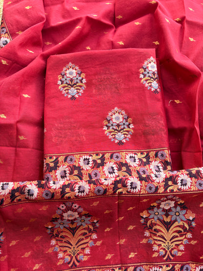 Red meenadar weaving Chanderi suit set
